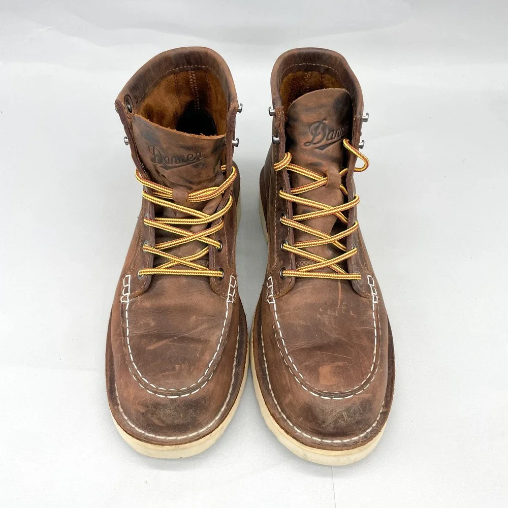 Danner Brown Leather Moc Toe Work Boot with White Sole - Picture 3 of 12